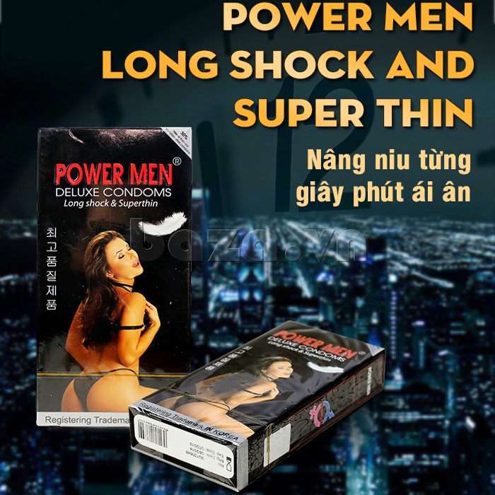 Bao cao su 2 trong 1 Power Men Long Shock and Superthin siêu mỏng kéo dài thời gian quan hệ